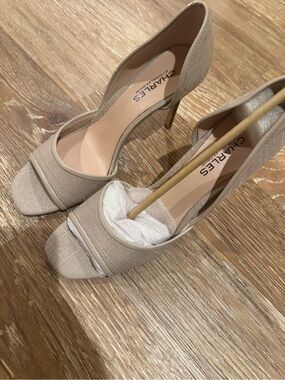 Charles David Beige Open-Toe Stiletto Heels